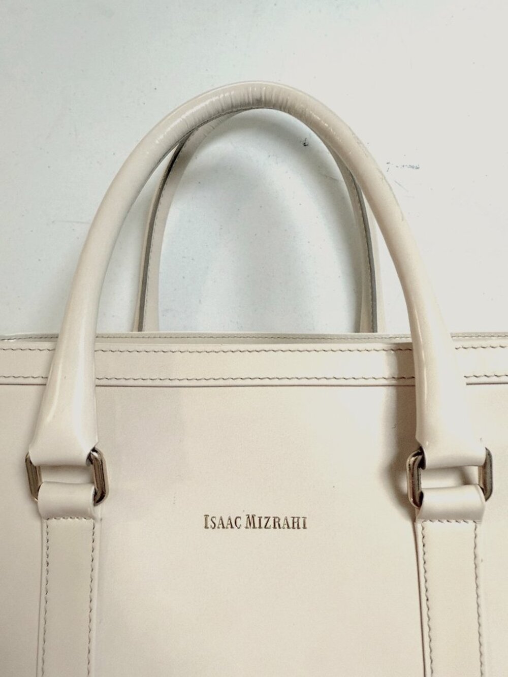 Isaac Mizrahi Cream Patent Leather Tote Bag - Picture 3 of 13